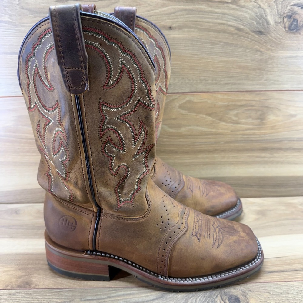 Double H Jase Square Toe Western Boot Mens 8.5 D Brown Tan Rodeo Ranch Farm USA